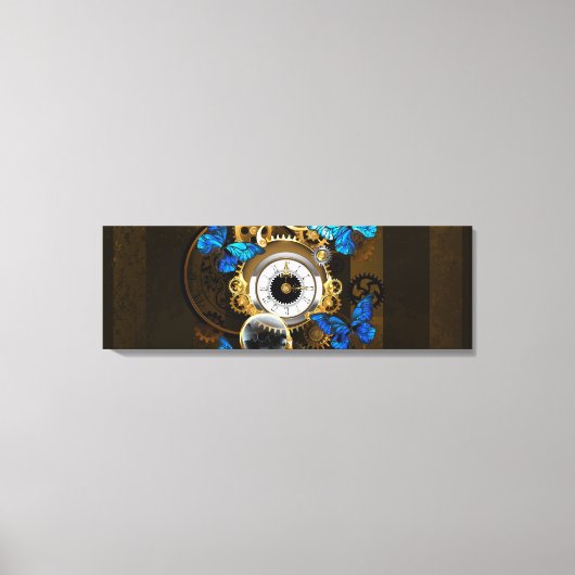 Steampunk Gears en Blue Butterflies Canvas Afdruk (Voorkant)