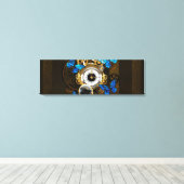 Steampunk Gears en Blue Butterflies Canvas Afdruk (Insitu (Houten vloer))