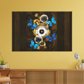 Steampunk Gears en Blue Butterflies Canvas Afdruk (Insitu (Woonkamer))