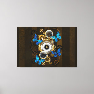 Steampunk Gears en Blue Butterflies Canvas Afdruk