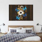 Steampunk Gears en Blue Butterflies Canvas Afdruk (Insitu (Slaapkamer))