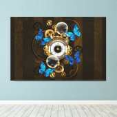 Steampunk Gears en Blue Butterflies Canvas Afdruk (Insitu (Houten vloer))