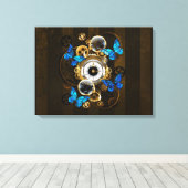 Steampunk Gears en Blue Butterflies Canvas Afdruk (Insitu (Houten vloer))