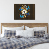 Steampunk Gears en Blue Butterflies Canvas Afdruk (Insitu (Slaapkamer))