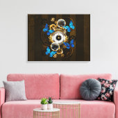 Steampunk Gears en Blue Butterflies Canvas Afdruk (Insitu (Woonkamer))