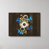 Steampunk Gears en Blue Butterflies Canvas Afdruk (Voorkant)