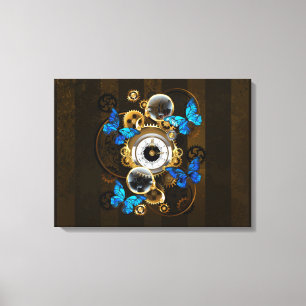 Steampunk Gears en Blue Butterflies Canvas Afdruk