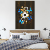 Steampunk Gears en Blue Butterflies Canvas Afdruk (Insitu (Slaapkamer))