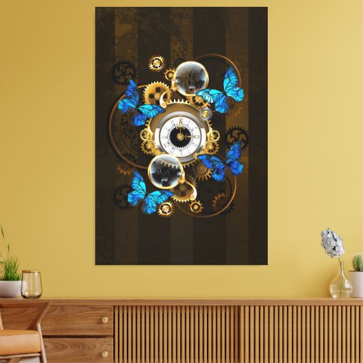 Steampunk Gears en Blue Butterflies Canvas Afdruk (Insitu (Woonkamer))