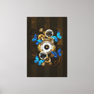 Steampunk Gears en Blue Butterflies Canvas Afdruk