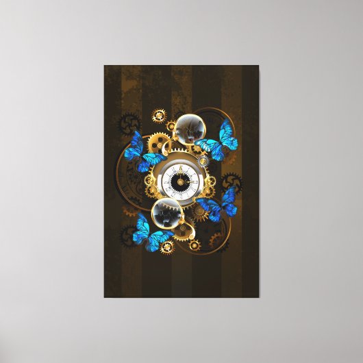 Steampunk Gears en Blue Butterflies Canvas Afdruk (Voorkant)