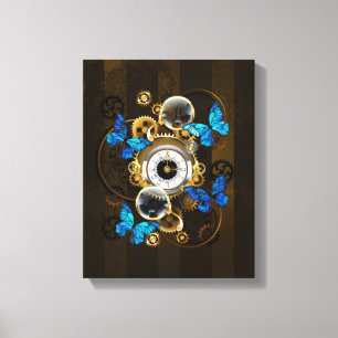 Steampunk Gears en Blue Butterflies Canvas Afdruk