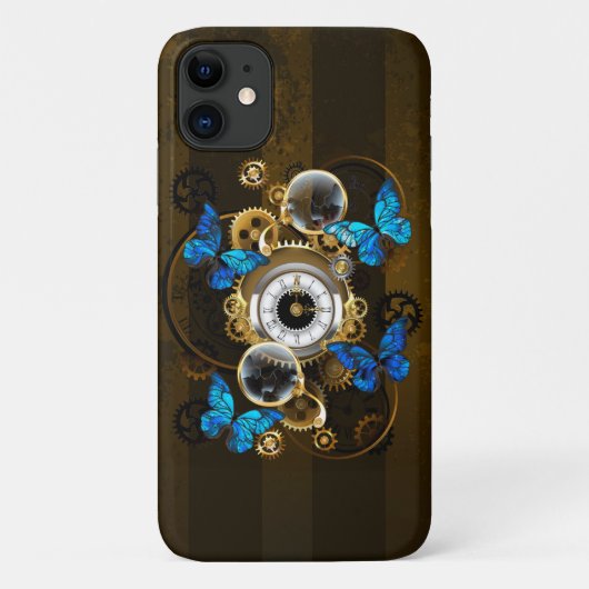 Steampunk Gears en Blue Butterflies Case-Mate iPhone Case (Achterkant)