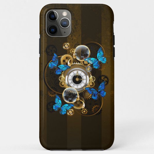 Steampunk Gears en Blue Butterflies Case-Mate iPhone Case (Achterkant)