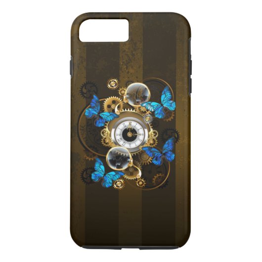 Steampunk Gears en Blue Butterflies Case-Mate iPhone Case (Achterkant)