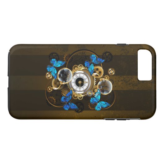 Steampunk Gears en Blue Butterflies Case-Mate iPhone Case (Achterkant (Horizontaal))