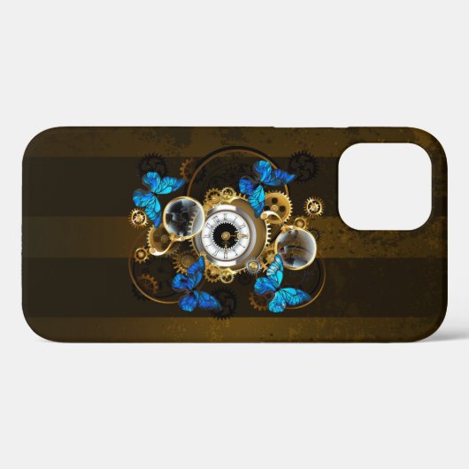 Steampunk Gears en Blue Butterflies Case-Mate iPhone Case (Achterkant (horizontaal))