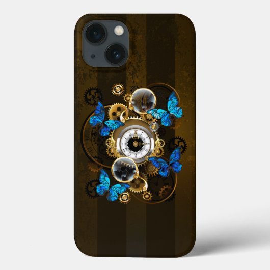 Steampunk Gears en Blue Butterflies Case-Mate iPhone Case (Achterkant)