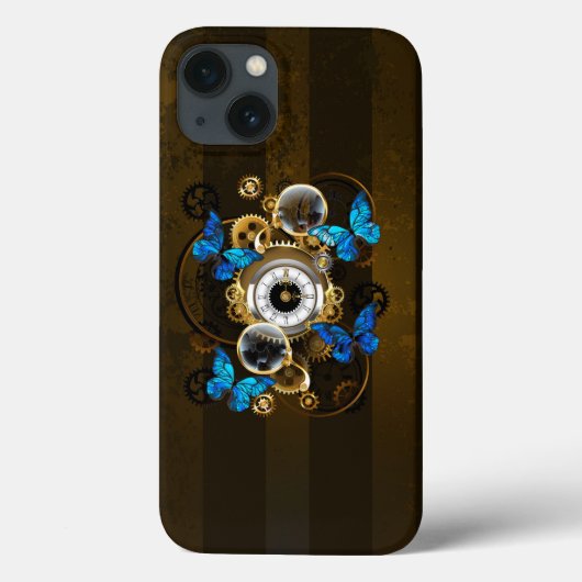 Steampunk Gears en Blue Butterflies Case-Mate iPhone Case (Achterkant)