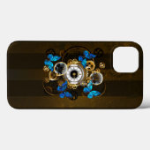 Steampunk Gears en Blue Butterflies Case-Mate iPhone Case (Achterkant (horizontaal))