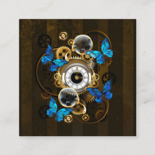 Steampunk Gears en Blue Butterflies Contactkaartje