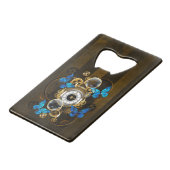 Steampunk Gears en Blue Butterflies Creditkaart Flessenopener (Achterkant Gekanteld)