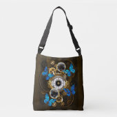 Steampunk Gears en Blue Butterflies Crossbody Tas (Voorkant)