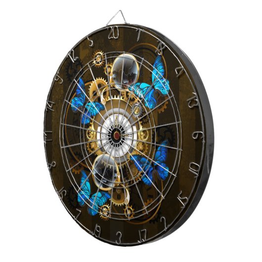 Steampunk Gears en Blue Butterflies Dartbord (Voorkant Rechts)