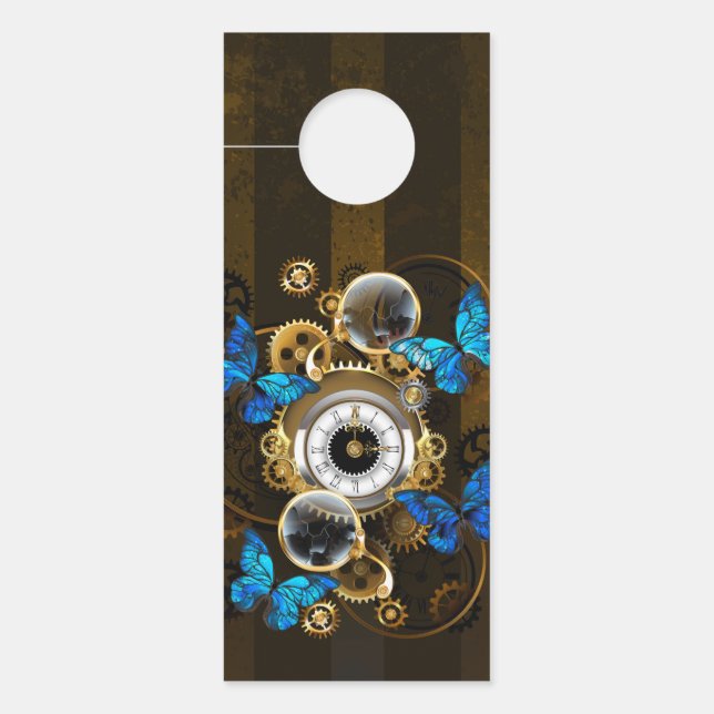 Steampunk Gears en Blue Butterflies Deurhanger (Voorkant)