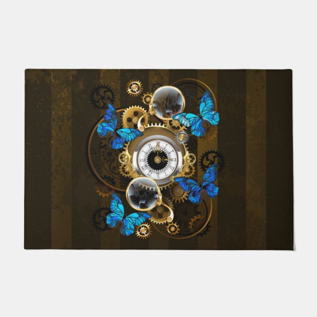 Steampunk Gears en Blue Butterflies Deurmat (Voorkant)