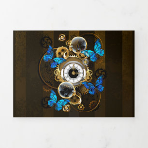Steampunk Gears en Blue Butterflies Drieluik Wenskaart