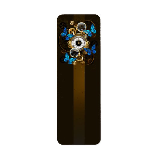 Steampunk Gears en Blue Butterflies Etiket (Voorkant)