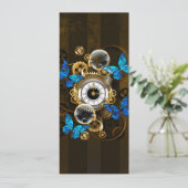 Steampunk Gears en Blue Butterflies Feestdagenkaart (Staand voorkant)