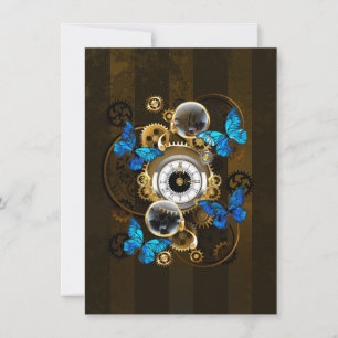 Steampunk Gears en Blue Butterflies Feestdagenkaart