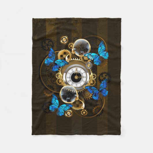 Steampunk Gears en Blue Butterflies Fleece Deken (Voorkant)