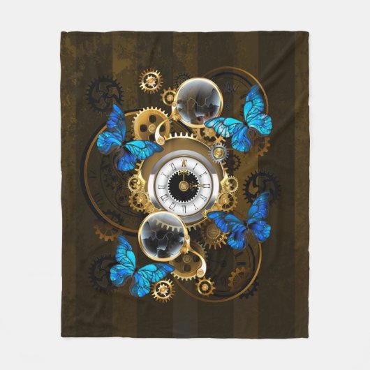 Steampunk Gears en Blue Butterflies Fleece Deken (Voorkant)