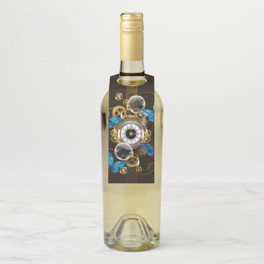 Steampunk Gears en Blue Butterflies Flessenhanger (Op fles)