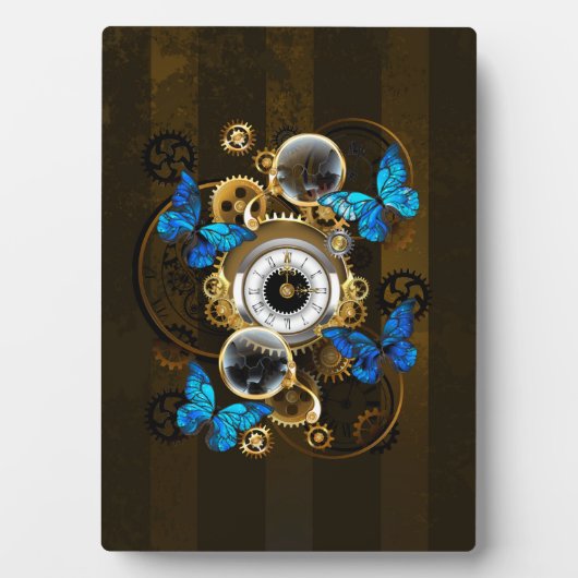 Steampunk Gears en Blue Butterflies Fotoplaat (voorkant)