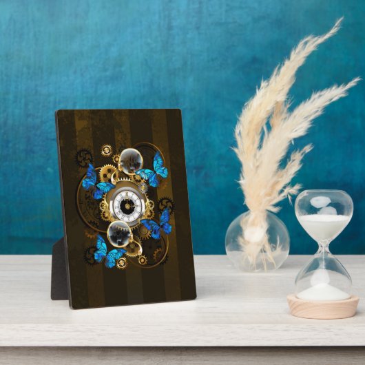 Steampunk Gears en Blue Butterflies Fotoplaat (Zijkant)