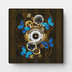 Steampunk Gears en Blue Butterflies Fotoplaat