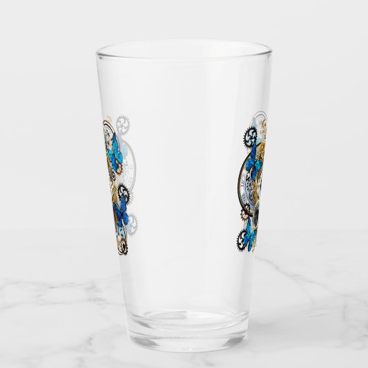 Steampunk Gears en Blue Butterflies Glas (Rechts)