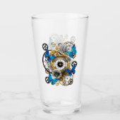 Steampunk Gears en Blue Butterflies Glas (Voorkant)