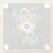 Steampunk Gears en Blue Butterflies Glazen Onderzetter (Achterkant)