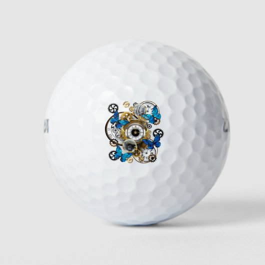 Steampunk Gears en Blue Butterflies Golfballen (Voorkant)