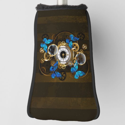 Steampunk Gears en Blue Butterflies Golfheadcover (Draai 90)