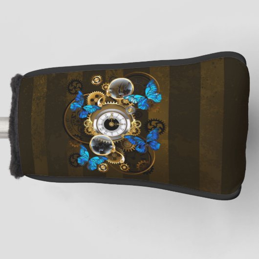 Steampunk Gears en Blue Butterflies Golfheadcover (Voorkant)