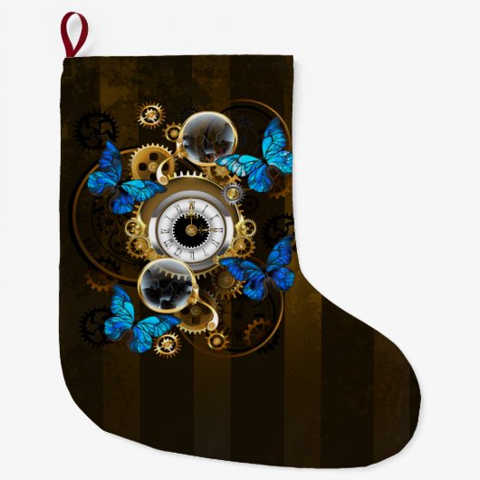 Steampunk Gears en Blue Butterflies Grote Kerstsok (Voorkant)