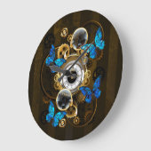 Steampunk Gears en Blue Butterflies Grote Klok (Hoek)