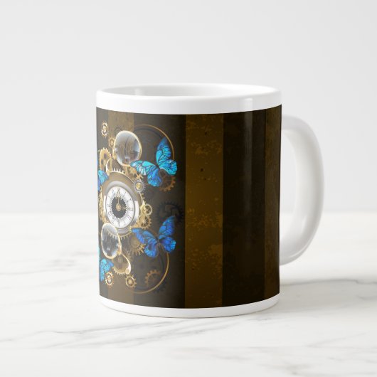 Steampunk Gears en Blue Butterflies Grote Koffiekop (Voorkant rechts)