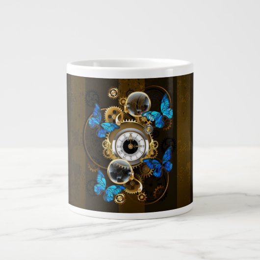 Steampunk Gears en Blue Butterflies Grote Koffiekop (Voorkant)